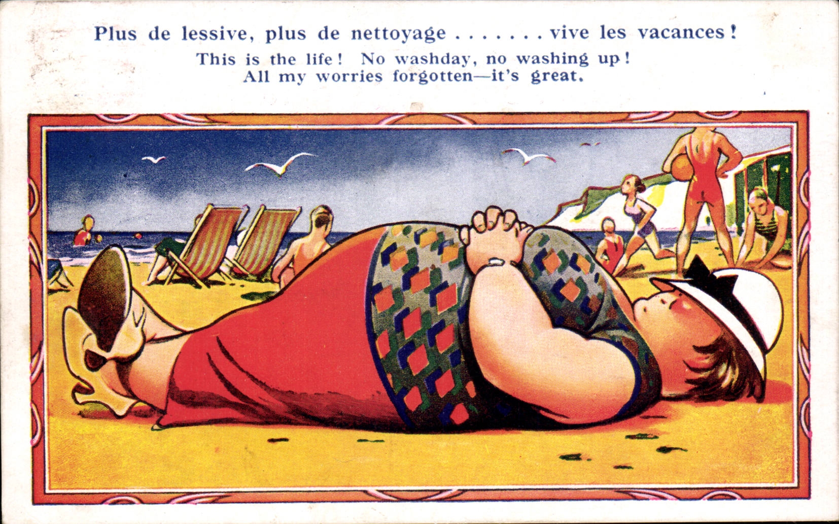 Vacances à la plage — vive les vacances ! — Imprimeur B. Cardimat