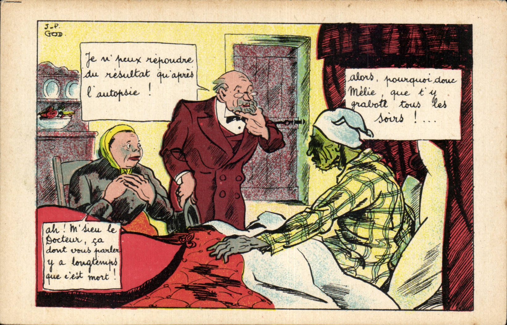 Komische Szene mit Arzt und Patient — J.-P. GOD — Verleger SAPI Paris