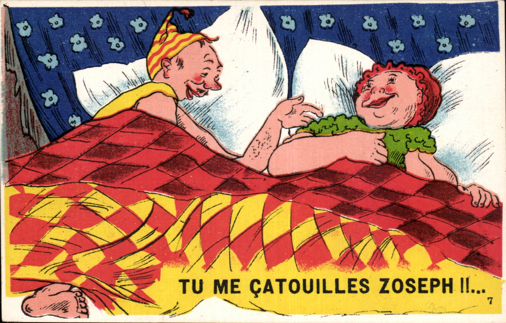 Deux personnages dans un lit — scène humoristique — Éditions Gaby, n°7