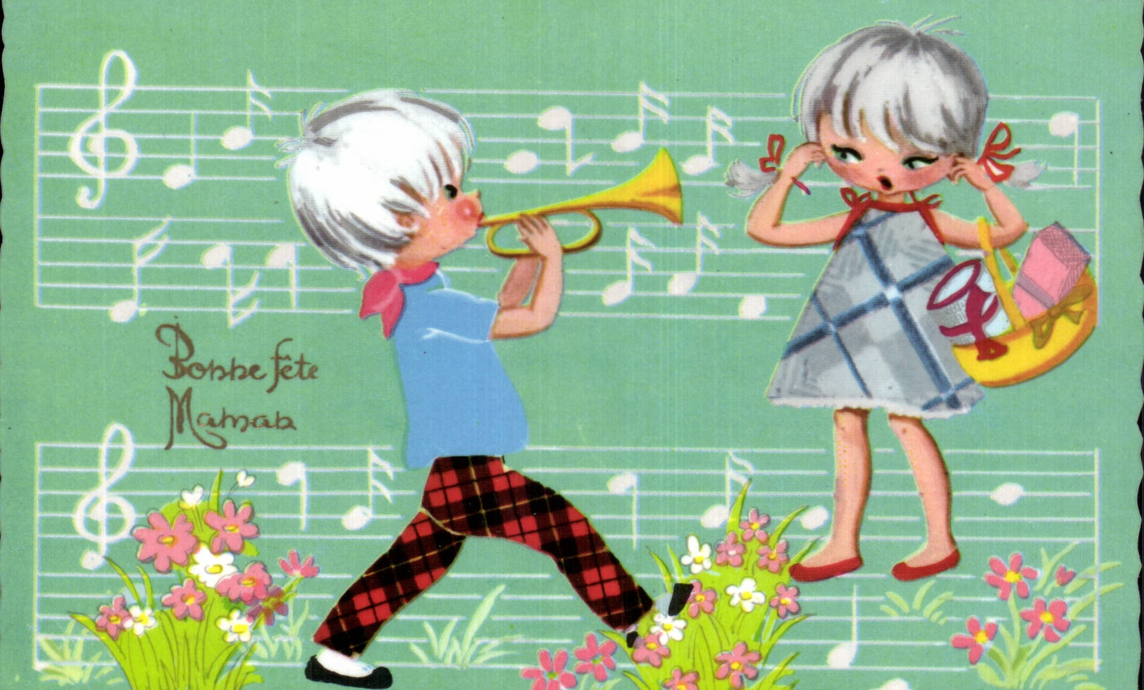 Fantaisie - Enfants - Humour - Illustration - Bonne Fete Maman - tropete - trumpet - CPA 