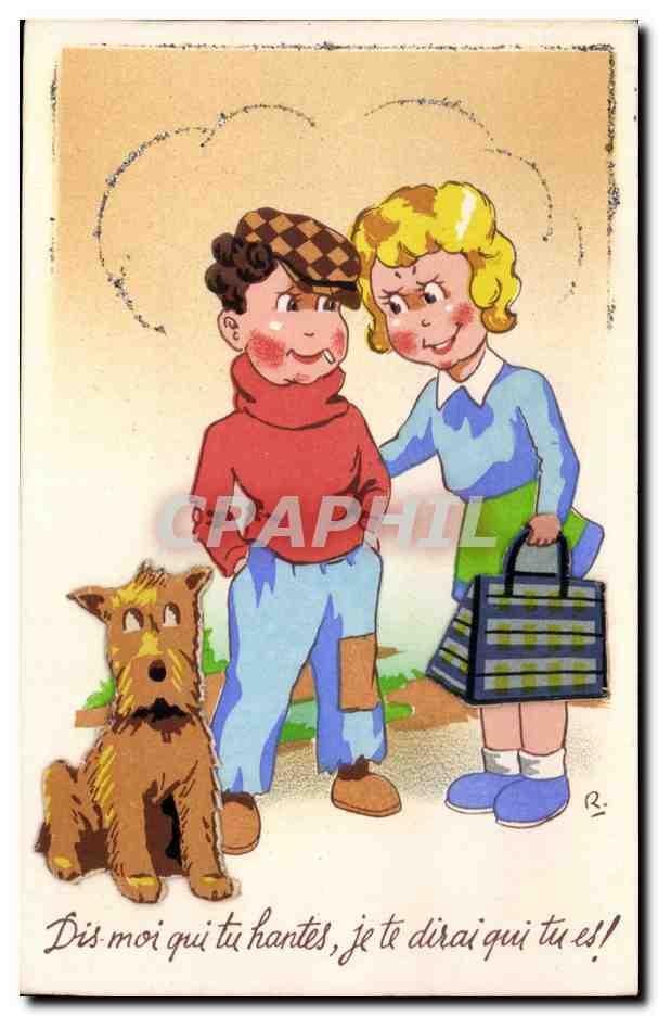 Fantaisie - Enfant - Illustration - Little boy with dog - chien (en relief) - CPA 