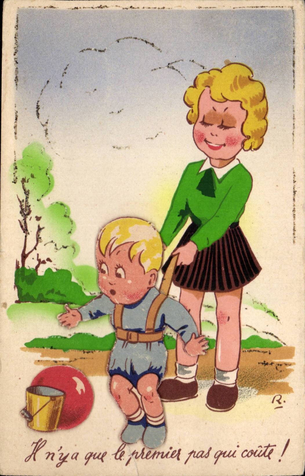 Fantaisie - Enfant - Illustration - little boy at play (en relief) - CPA 
