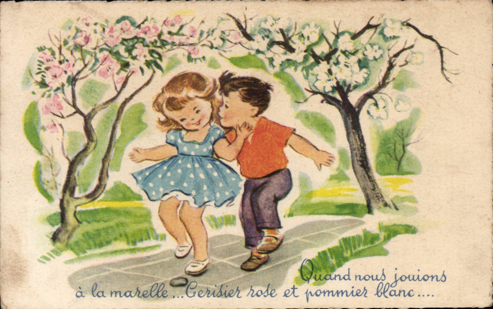 Fantaisie - Enfant - Illustration - Children Skipping - CPA 