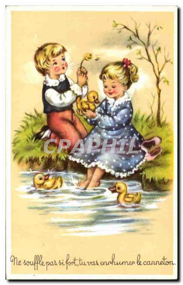 Fantaisie - Enfant - Illustration - children at the lake - CPA 