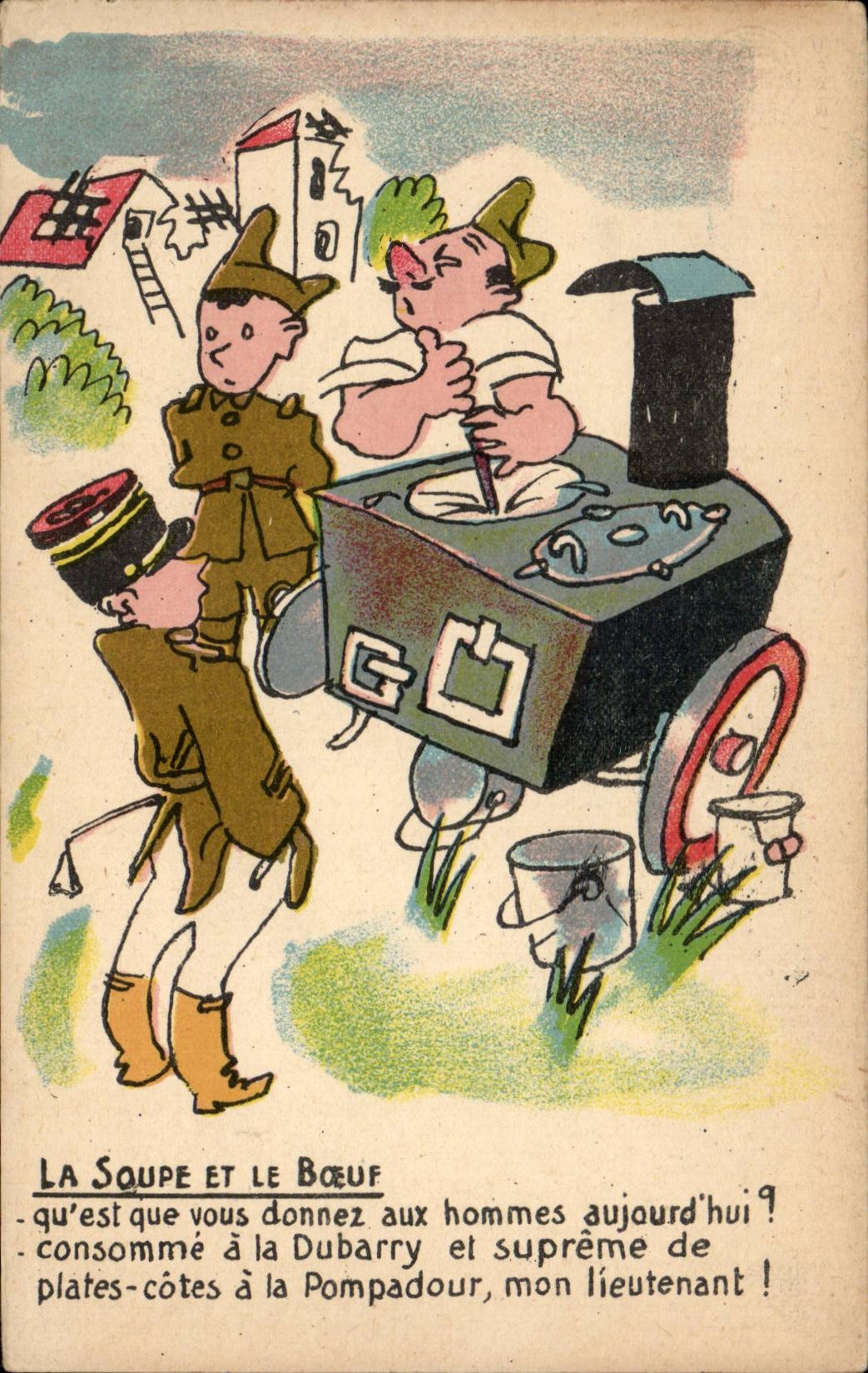 Die Suppe und das Rind — Militärischer Humor — Sammlung Comique Militaire Noëer, Nr. 149