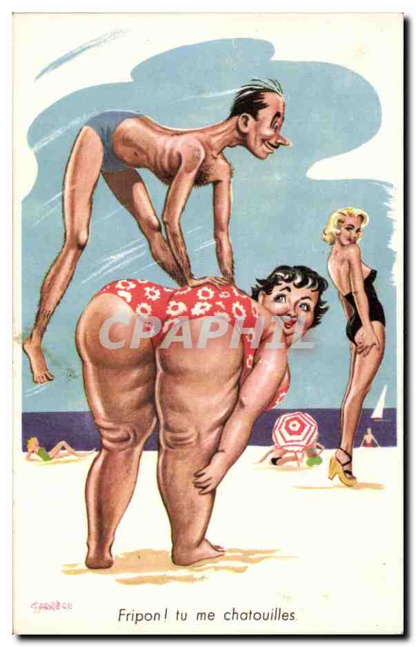 Humour - Illustration - plage - beach - Fripon! Tu me chatouilles ! - CPA 