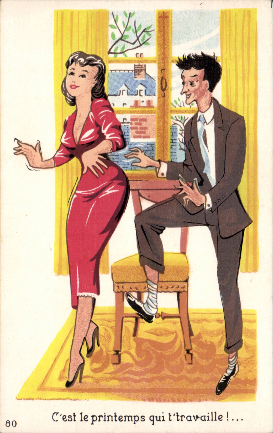 Humour - Illustration - Pin up - pinup C'est le printemps qui travaille - CPA 