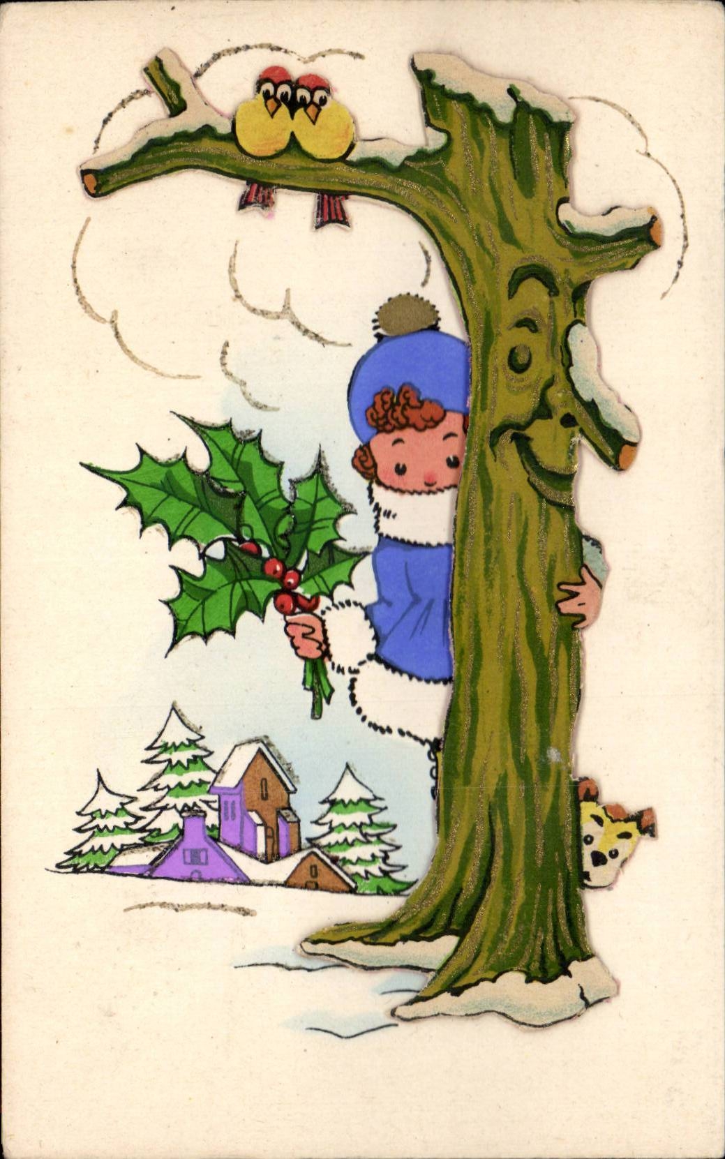 Fantaisie - Enfants - Illustration - hiver - neige (en relief ) CPA 