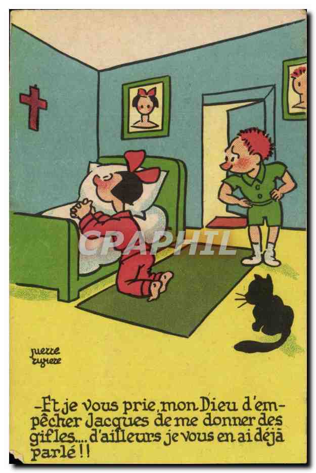 Humour - Illustration - Je vous prie mon Dieu - chat- cat - CPA 