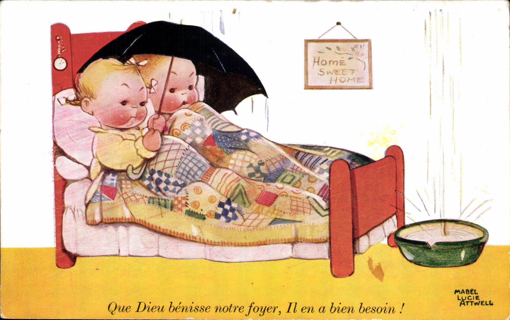 Fantaisie - Enfants - Humour - Illustration - Que Dieu benisse notre foyer - CPA 