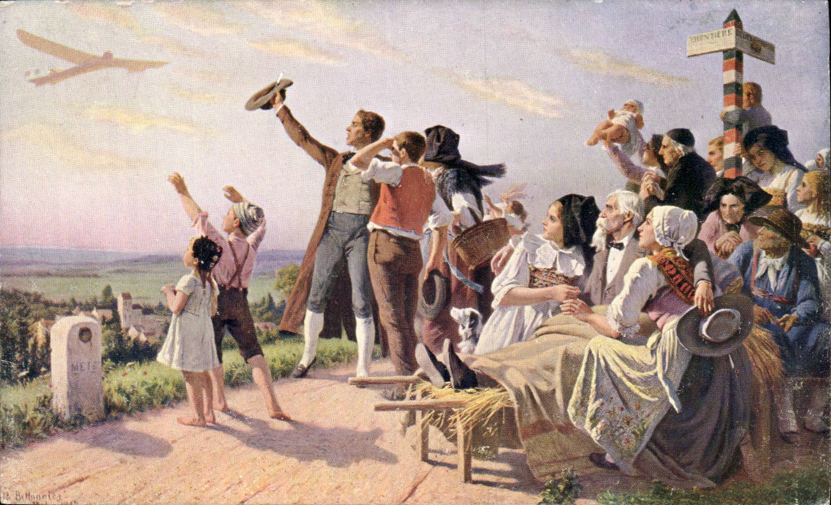 Avion - Arts - Painting - Waving to the plane Albert Bettannier L'oiseau de France - CPA 