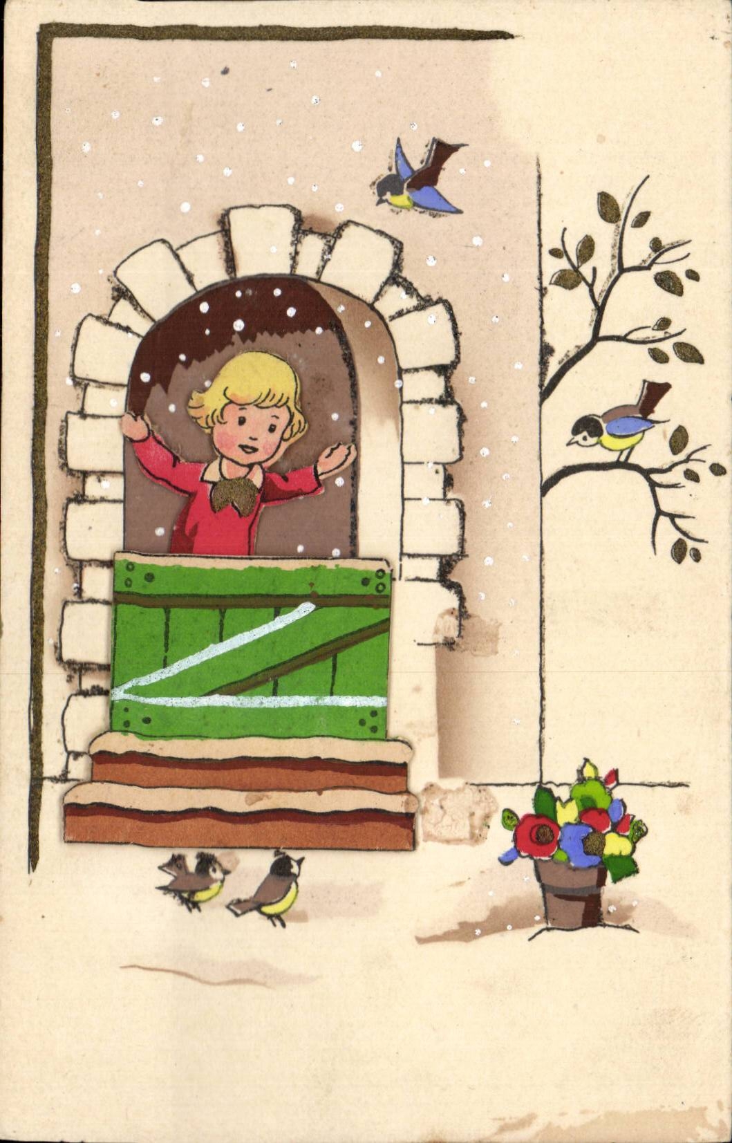 Fantaisie - Enfants - hiver - snow (en relief) - CPA 