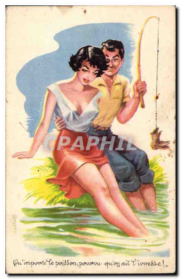 Humour - Illustration - la peche - fishing - CPA 