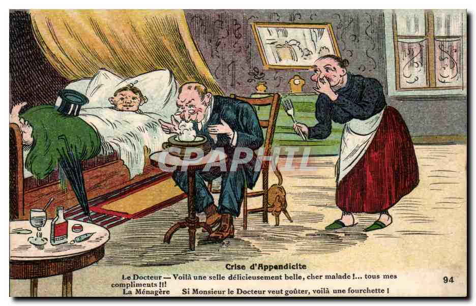 Crise d'Appendicite — Le Docteur et la Ménagère — CPAPHIL 94