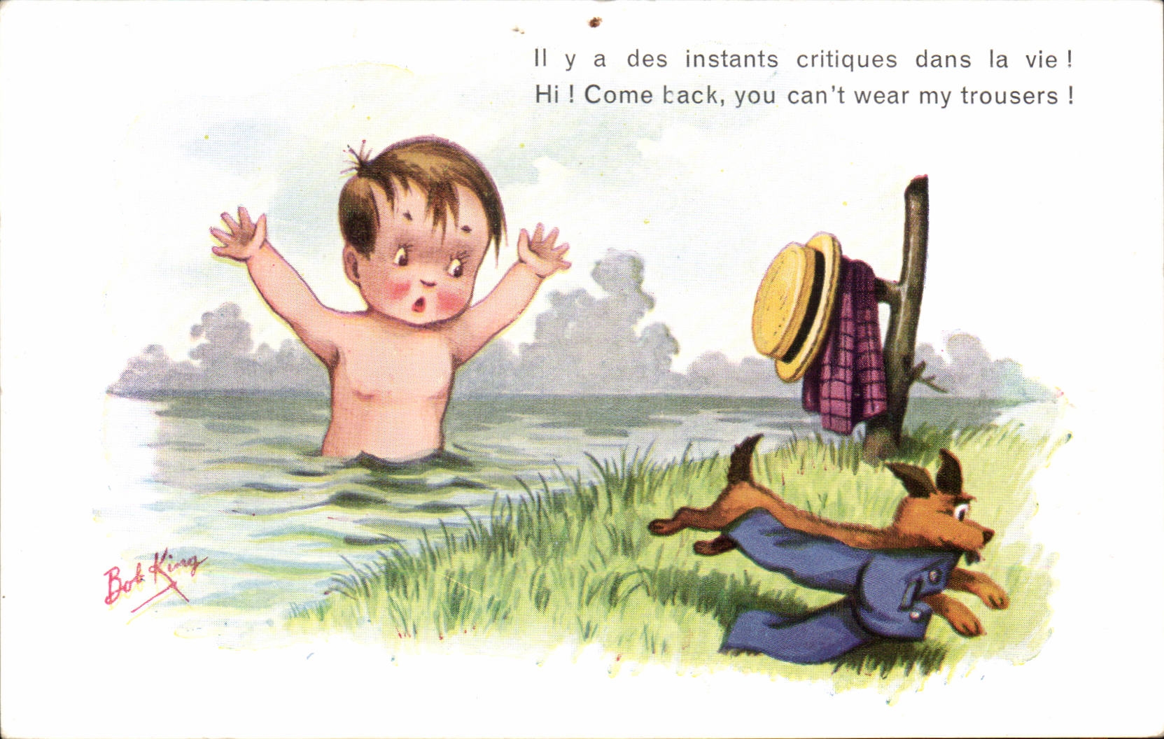 Fantaisie - Enfants - Humour - Illustration - Hey come back! You can't wear my trousers! - CPA 