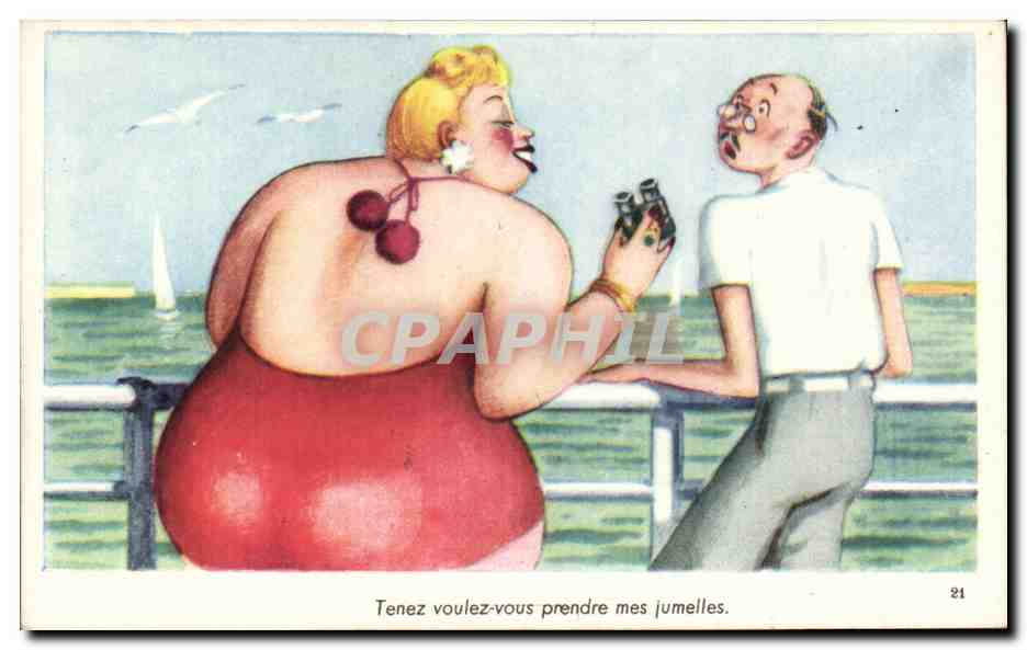 Humour - Illustration - Tenez voulez vous prenez les jumelles - CPA 