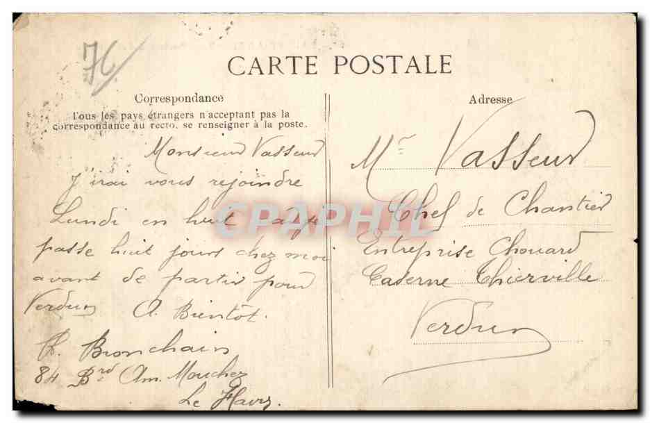 CPA Sainte Adresse Boulevard Felix Faure — Rückseite