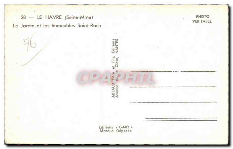 CPSM Le Havre Le jardin et les immeubles Saint Roch — Rückseite