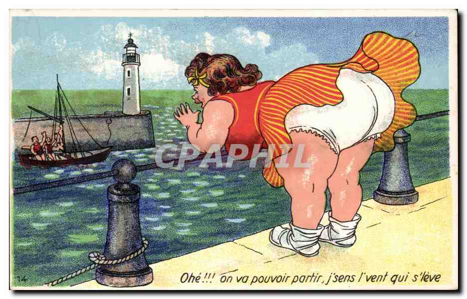 CPA Fantaisie Humour Femme au port Lighthouse