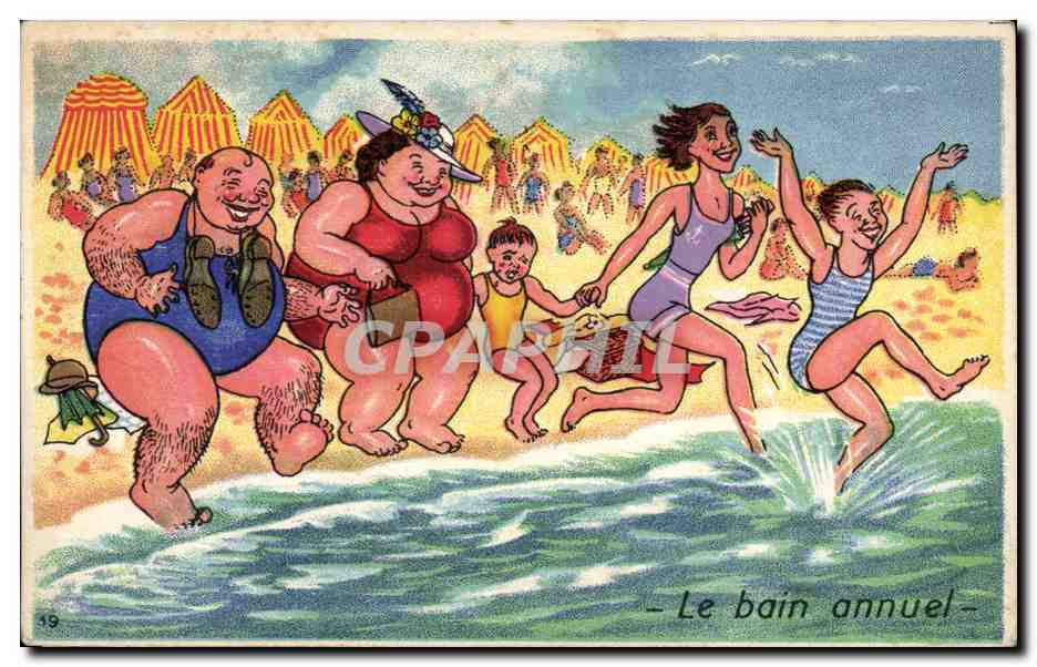 CPA Fantaisie Humour Femme Le bain annuel