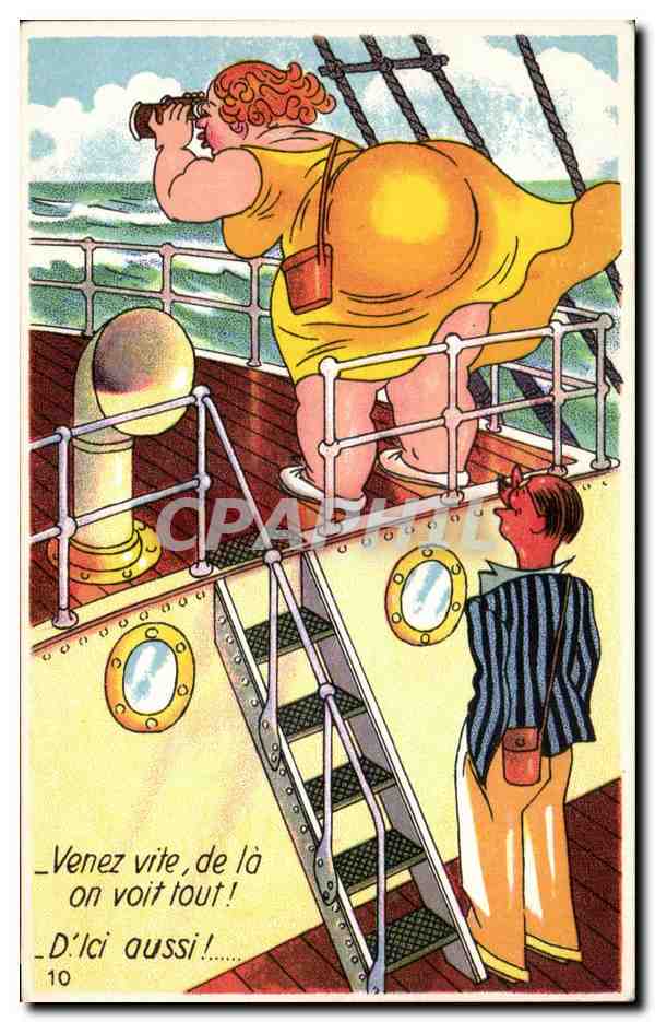 CPA Fantaisie Humour Femme Venez vite de la on voit tout D'ici aussi 