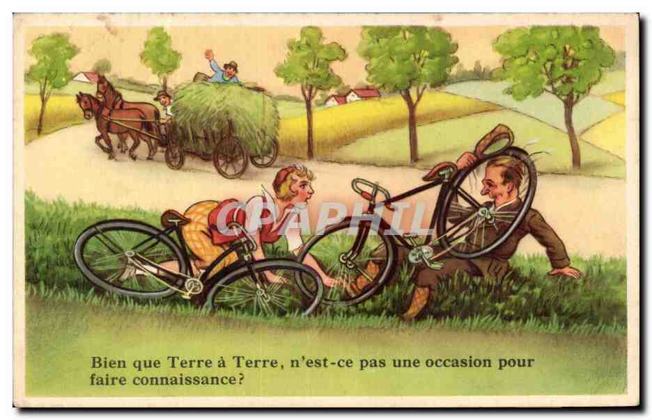 Bicyclette et char à foin — humour — éditeur non visible