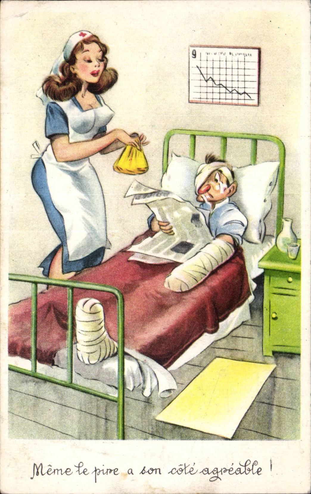 CPA Fantaisie Humour Meme le pire a son cote agreable ! infirmiere
