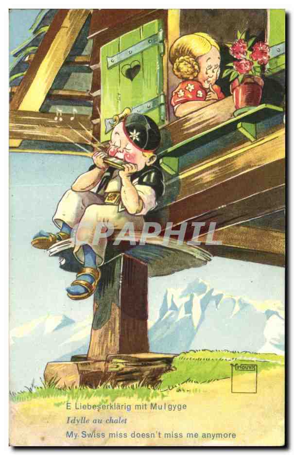 CPA Humour Fantaisie Idylle au chalet Suisse
