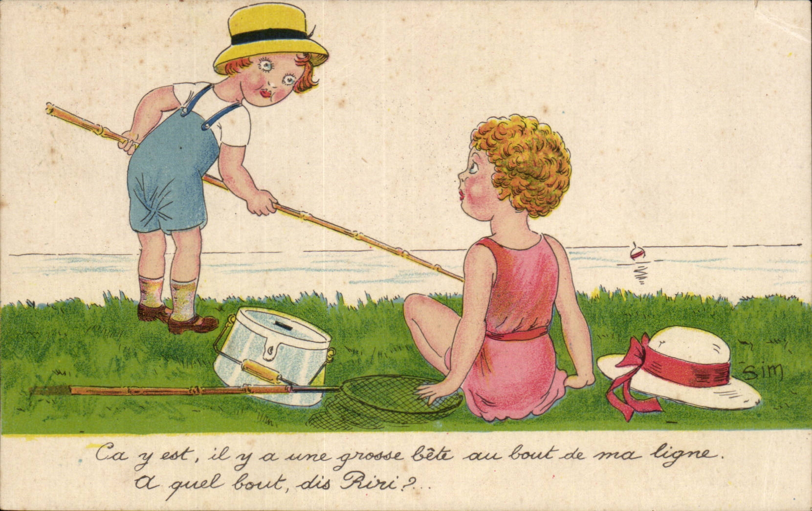 CPA Humour Fantaisie Enfants Canne a peche