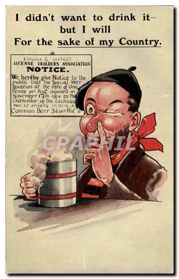 Französischer Soldat, der Bier trinkt — Werbung für Kriegsteuer — Verlag: Bampfylth & Co. Ltd. (Serie 5082)