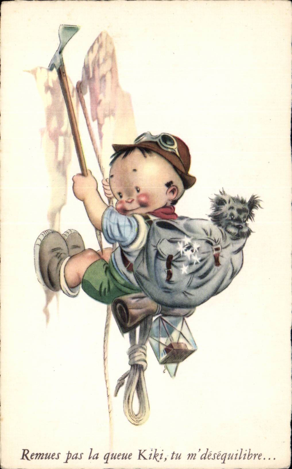 Enfant grimpeur avec chien — Kiki me déséquilibre... — M.D. Paris, série n°125