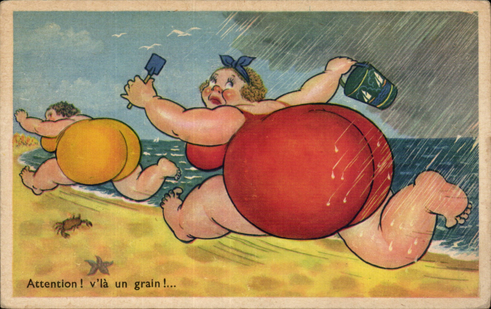 CPA Humour Fantaisie Femme forte Attention