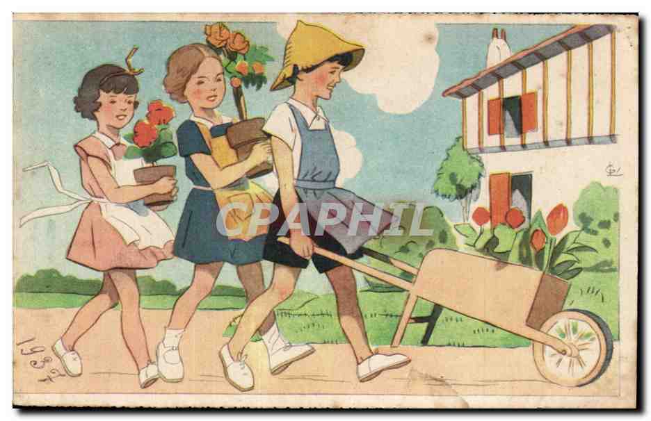 CPA Fantaisie Enfants et brouette 