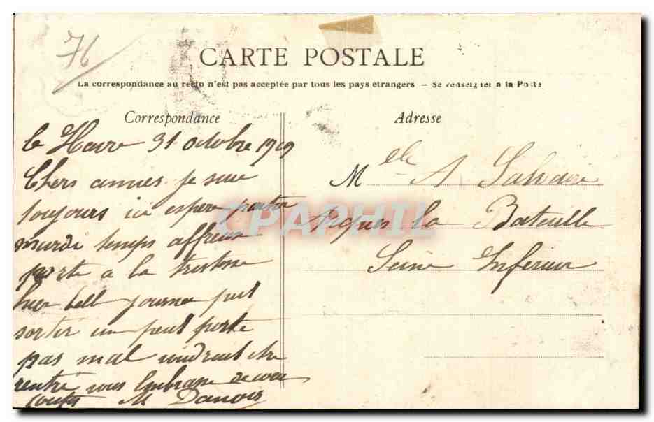 Le Havre Sainte Adresse - Vue prise du Pied de la falaise- CPA  — Rückseite