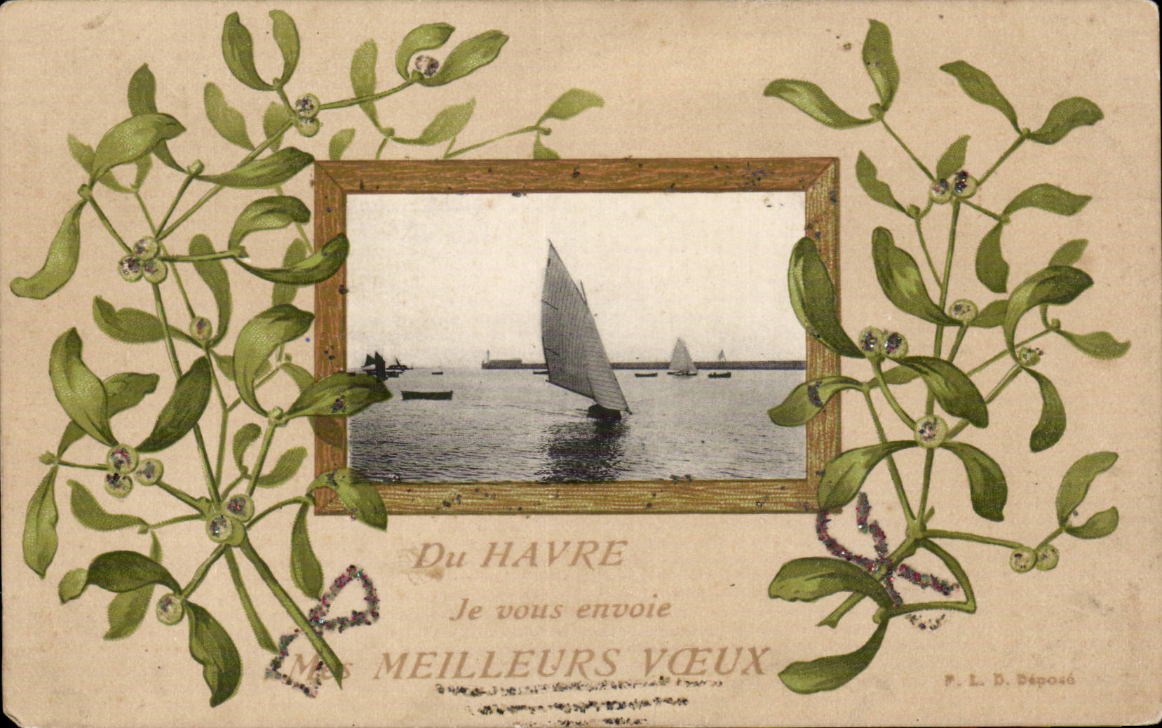 Le Havre - Je vous envoie Meilleurs Voeux - houx - holly - CPA 