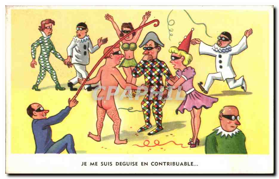 CPA Fantaisie Humour Je me suis deguise en contribuable Clown Pierrot