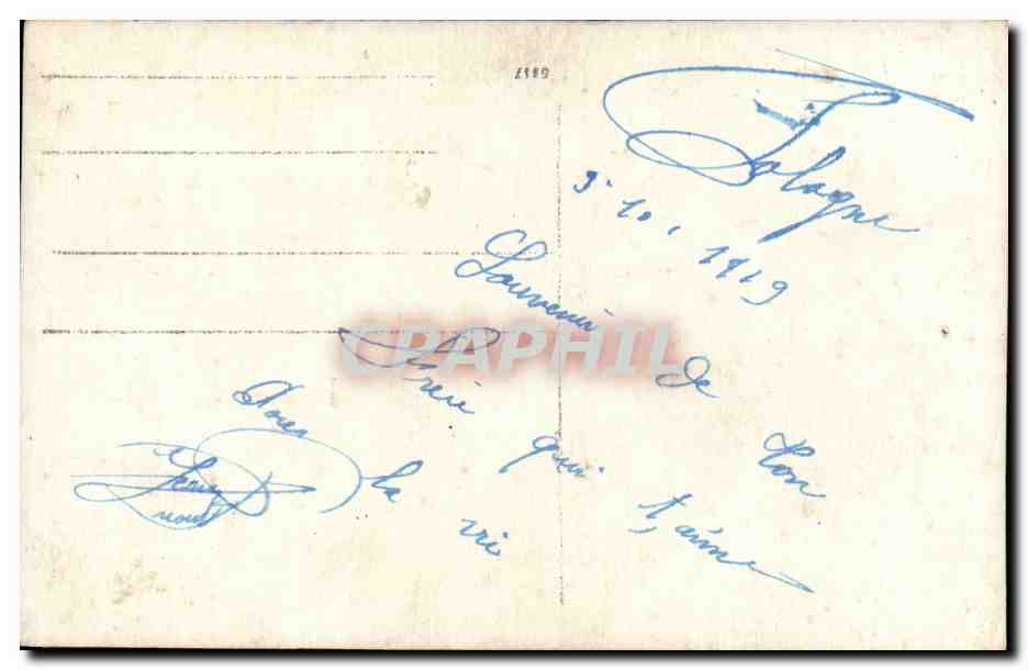 Soldat en uniforme — photo studio — datée 3/10/1919 — Verso