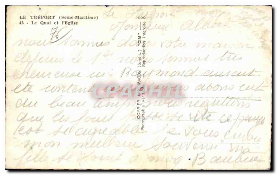 Le Treport - Le Quai et L'Eglise - CPA  — Rückseite