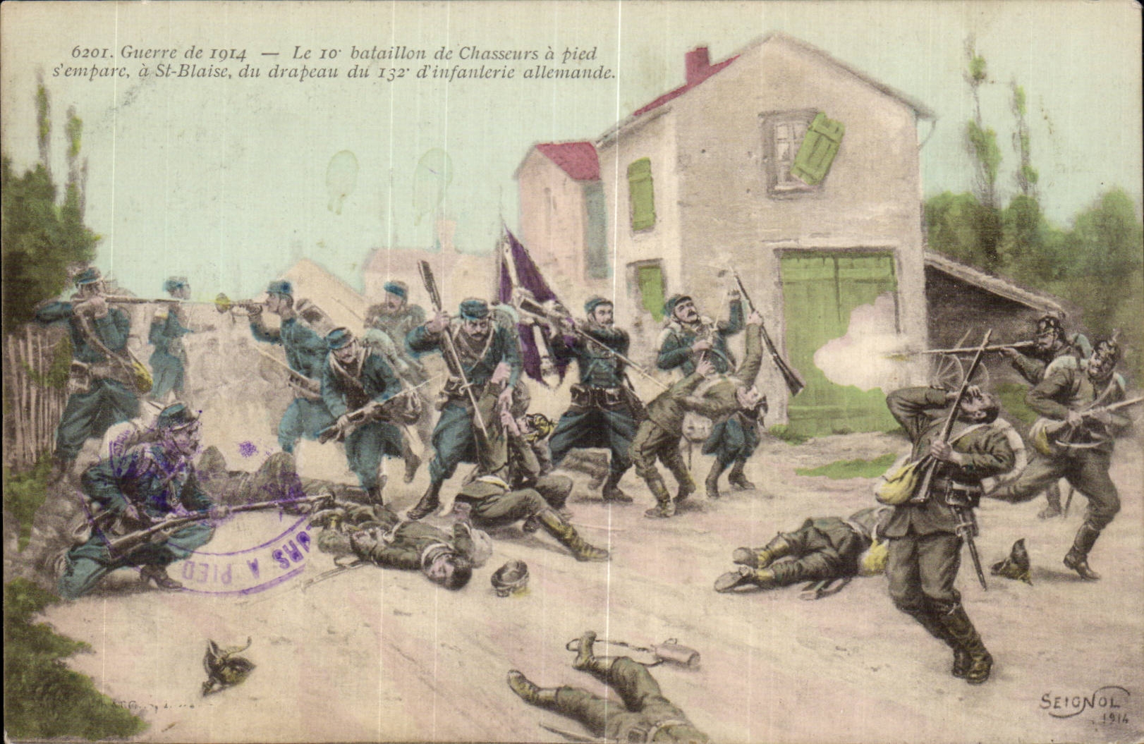 Battaglia di St-Blaise — Il 10° battaglione di Cacciatori a piedi si impadronisce del vessillo del 132° reggimento di fanteria tedesca — Seignol, 1914