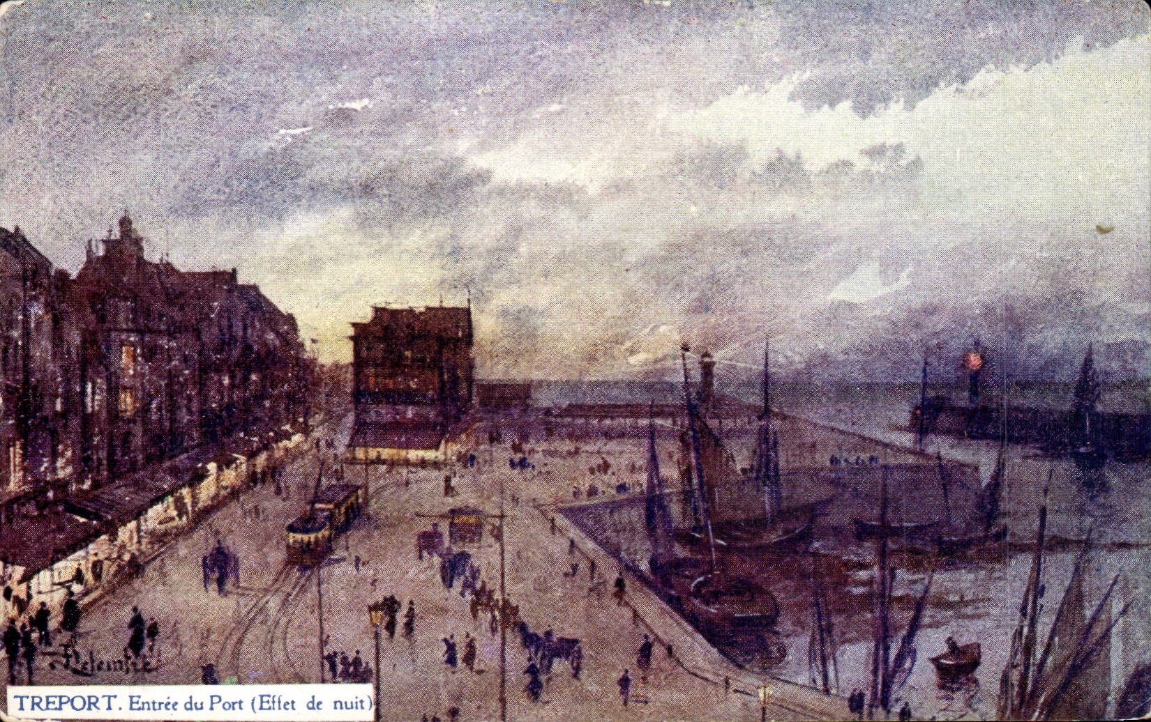 CPA Le Treport Entree du port (effet de nuit)