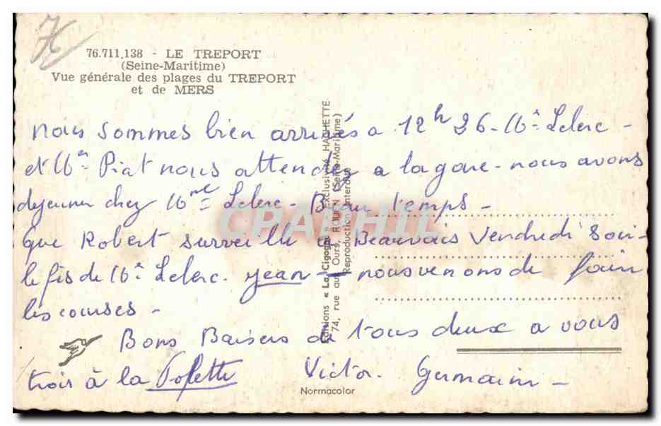 CPA Le Treport Vue generale des plages du Treport et de Mers — Rückseite