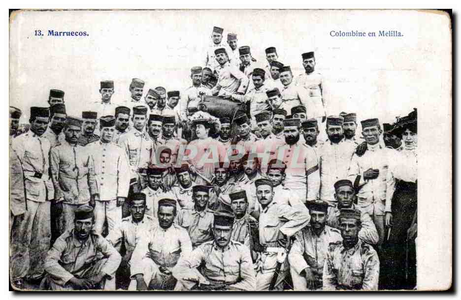 CPA Militaria Soldats Marruecos Colombine en Melilla