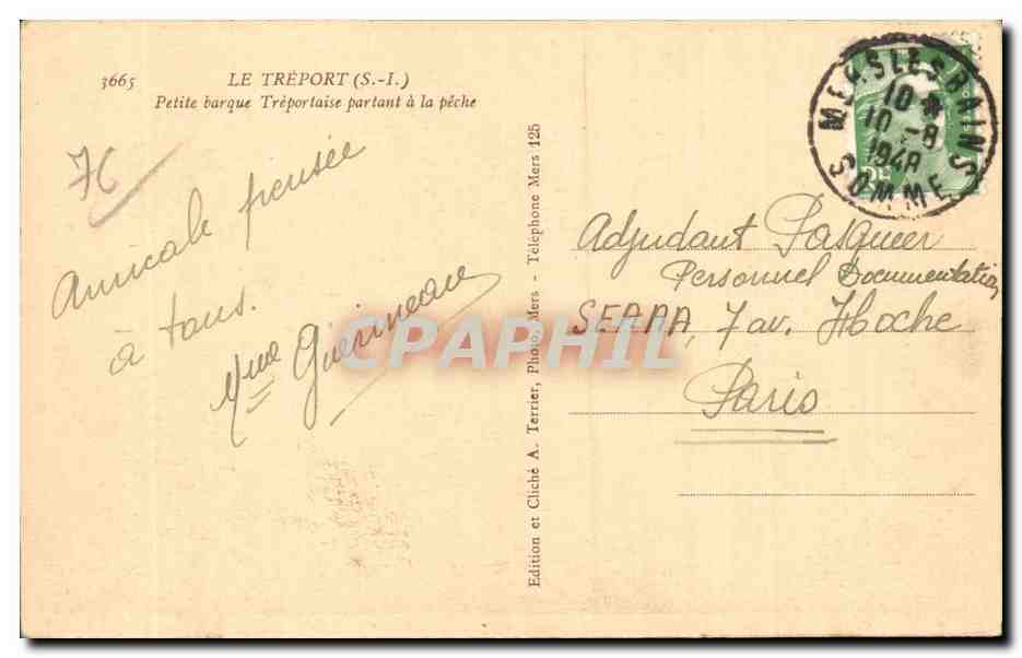 CPA Le Treport Petite barque traportaise partant a la peche — Rückseite