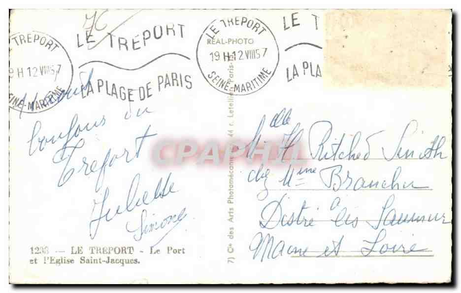 CPA Le Treport Le port et l'eglise St Jacques — Rückseite