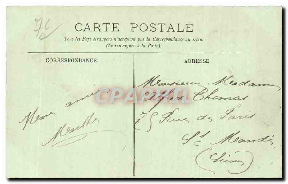 CPA Le Treport La plage et la falaise — Rückseite