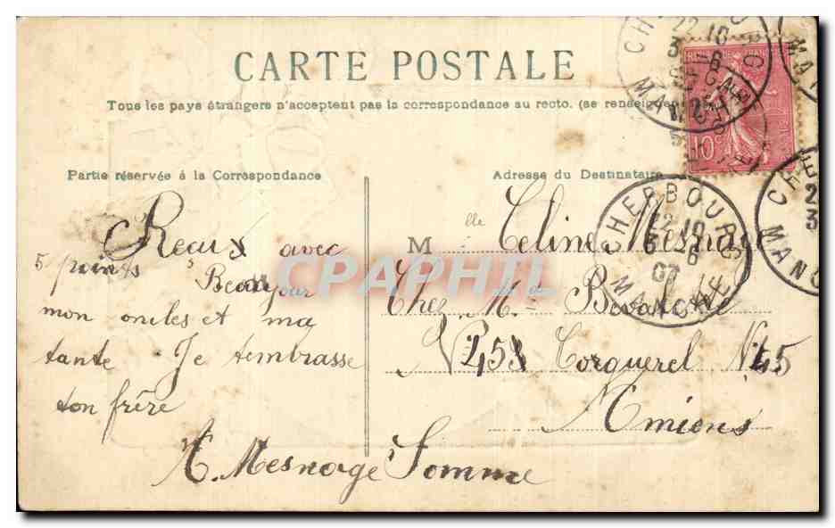 Violets — Amitié sincère — Carte postale — Verso