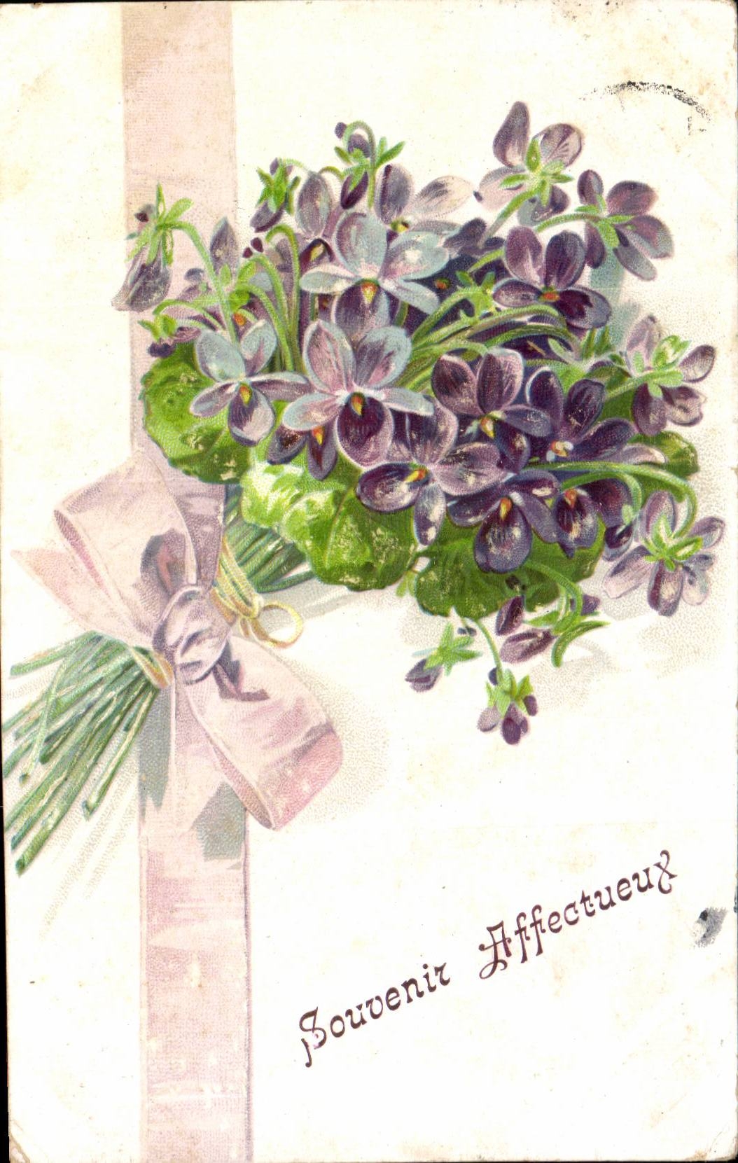 Bouquet de violettes — Souvenir Affectueux — éditeur et n° de série non lisibles