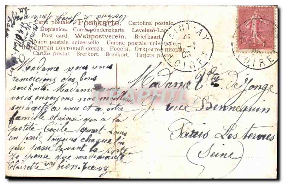 Bouquet de violettes — Souvenir Affectueux — éditeur et n° de série non lisibles — Verso