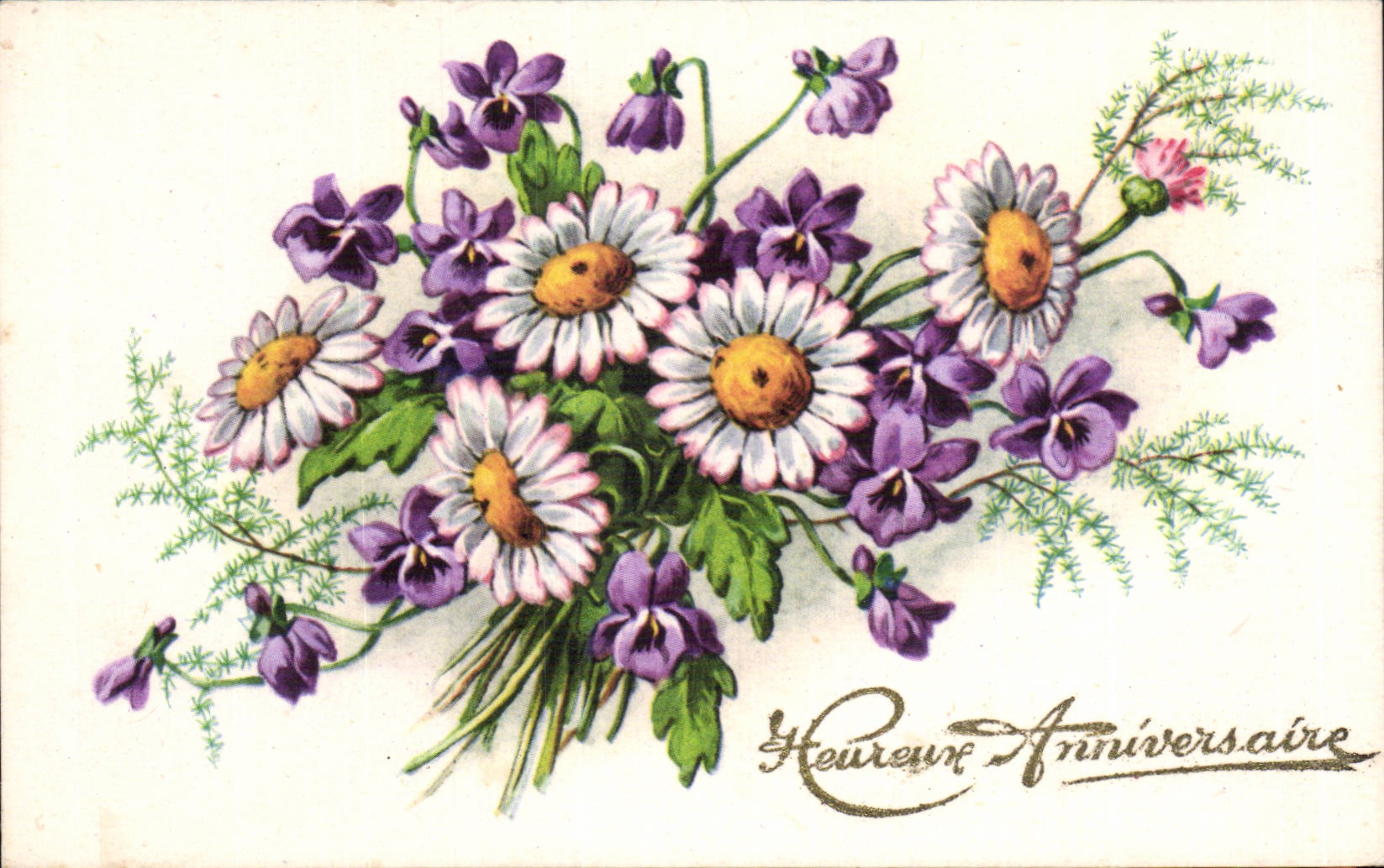 CPA Fantaisie Fleurs Heureux anniversaire