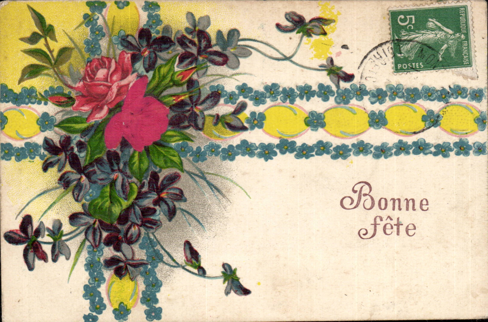 Fleurs et fruits — Bonne fête — République Française, 5c